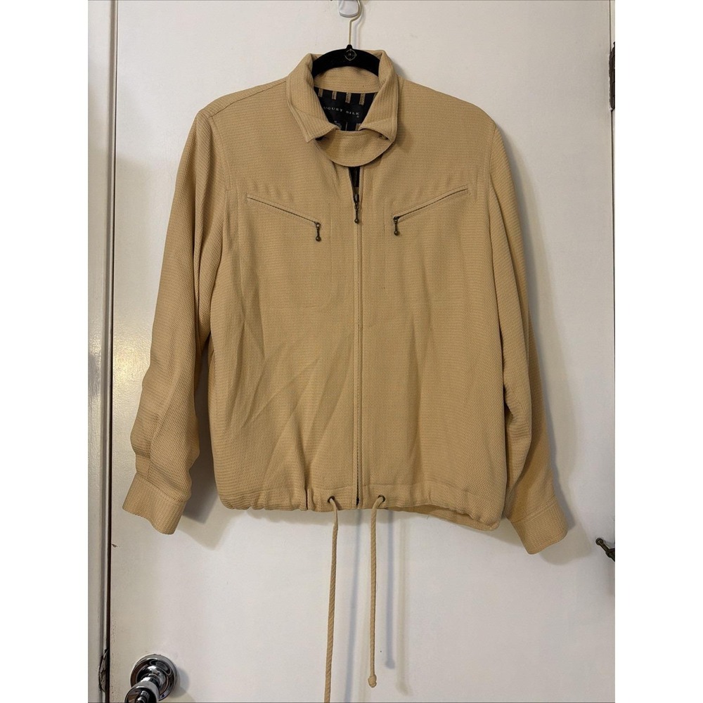 August Silk 100% Silk texture Bomber Jacket Yellow Women's Size M